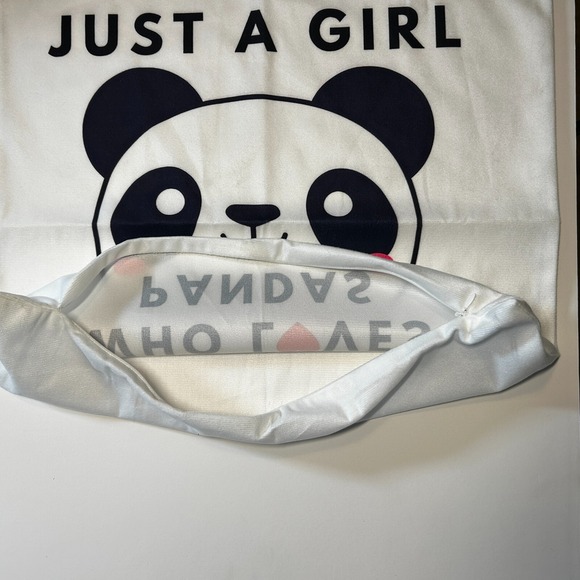 Just Girl Who Loves Pandas-Square Throw Pillow Cover‎ Case Zipper Black & White - Picture 3 of 8